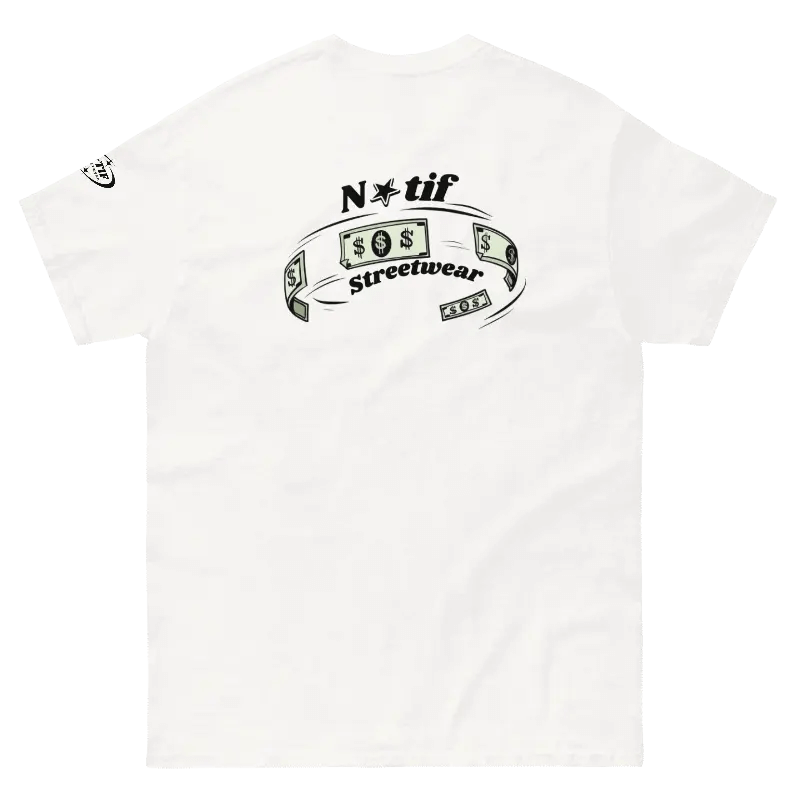 T-shirt NTIFstreetwear argent vue arrière avec logo sur fond blanc.